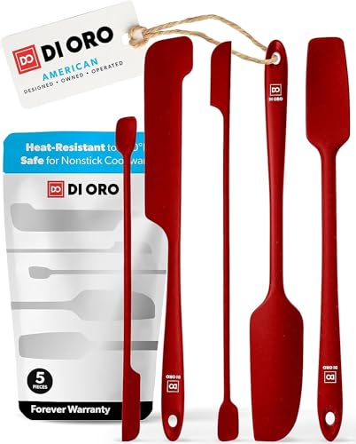DI ORO Spatole in Silicone per Raschiare - Spatole in Silicone Resistenti al Calore 315°C - Spatole da Cucina Pentole Antiaderenti Sicure - Set di Utensili in Silicone per Mescolare e Cuocere (Rosso)