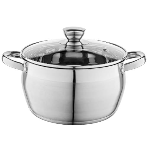 FLORINA Pentola in Acciaio Inox (6 l) 24 cm I Pentola con Coperchio in Vetro OLIVER I Adatta alla Lavastoviglie I Pentola per Pasta, Zuppa I Ideale per Tutti i Tipi di Fornelli e Induzione