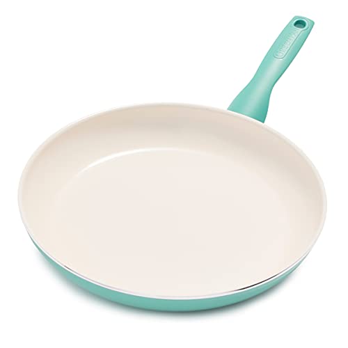 GreenPan Rio Padella Antiaderente in Ceramica Sana da 26 cm, Senza PFAS, Manico Fredda al Tatto, Sicuro in forno fino a 160°C, Turchese e Crema