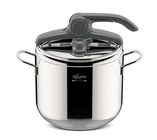 Lagostina Irradial Control Lagoeasy'UP Pentola a Pressione 7 L in Acciaio Inox 18/10 Ø 22 cm, Pentola Induzione e Gas, Coperchio con Apertura Facilitata, Fondo Irradial Plus Triplo Strato