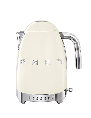 Smeg, Bollitore Temperatura Variabile KLF04CREU 1,7L, Più Livelli di Temperatura, Filtro Anticalcare Lavabile, Autospegnimento di Sicurezza, Indicatore Livello Acqua, Avvolgicavo, Potenza 2400W, Panna